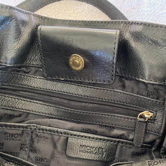 Michael Kors Black Leather Buckle Tote Bag with Gold Hardware - Picture 6 of 10